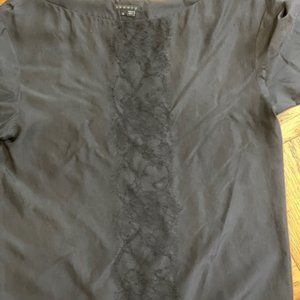 Theory short sleeve blouse with lace appliqué